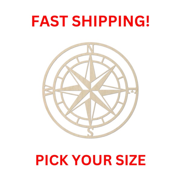 Unfinished Wooden Compass Star Shape | Compass Rose | Craft Supplies | Laser Cut Map Travel Country Vacation Mountains Treasure