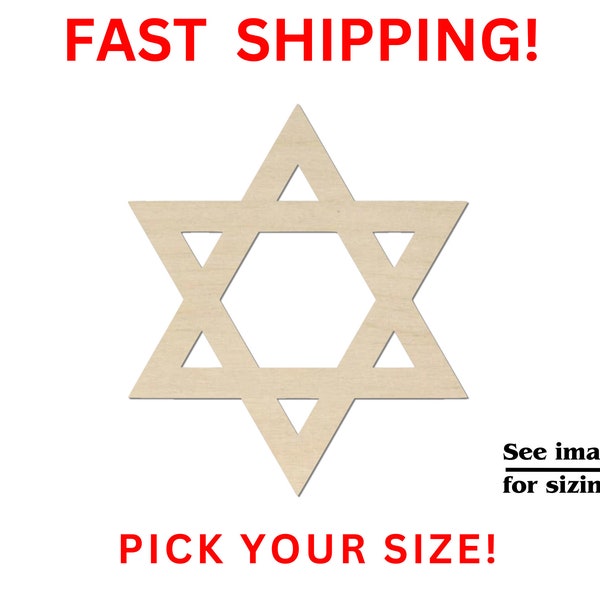 Unfinished Wooden Star of David Shape | Wood Star Blank Cutout | Craft Supplies | Bulk Star