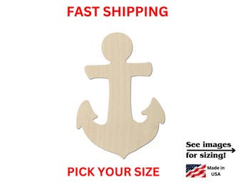 Unfinished Wooden Anchor Shape | Nautical Wood Cutout Shapes Vacation Marine Ship Pirate Sea Ocean Beach