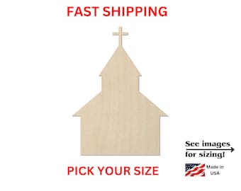 Unfinished Wooden Church Shape | Church Wood Cutout Shape | Laser Cut Blanks | Unfinished | DIY Craft Blanks