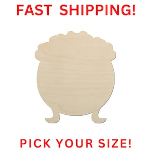 May include: Unfinished wooden cauldron shape with a rounded top and three legs. The cauldron is made of natural wood and is ready to be painted or decorated.