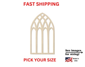 Unfinished Wooden Cathedral Window Shape | Church Window Blank Cutout | Craft Supplies | Laser Cut | Crafting Blanks | Bulk Windows