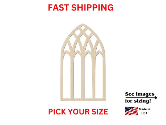 Unfinished Wooden Cathedral Window Shape | Church Window Blank Cutout | Craft Supplies | Laser Cut | Crafting Blanks | Bulk Windows