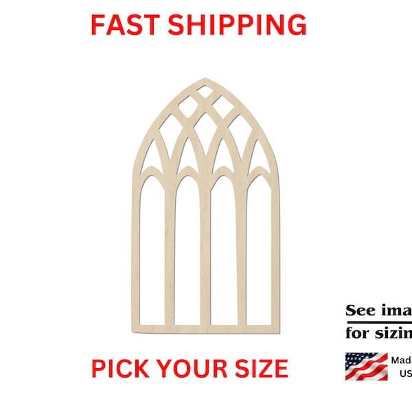Unfinished Wooden Cathedral Window Shape | Church Window Blank Cutout | Craft Supplies | Laser Cut | Crafting Blanks | Bulk Windows