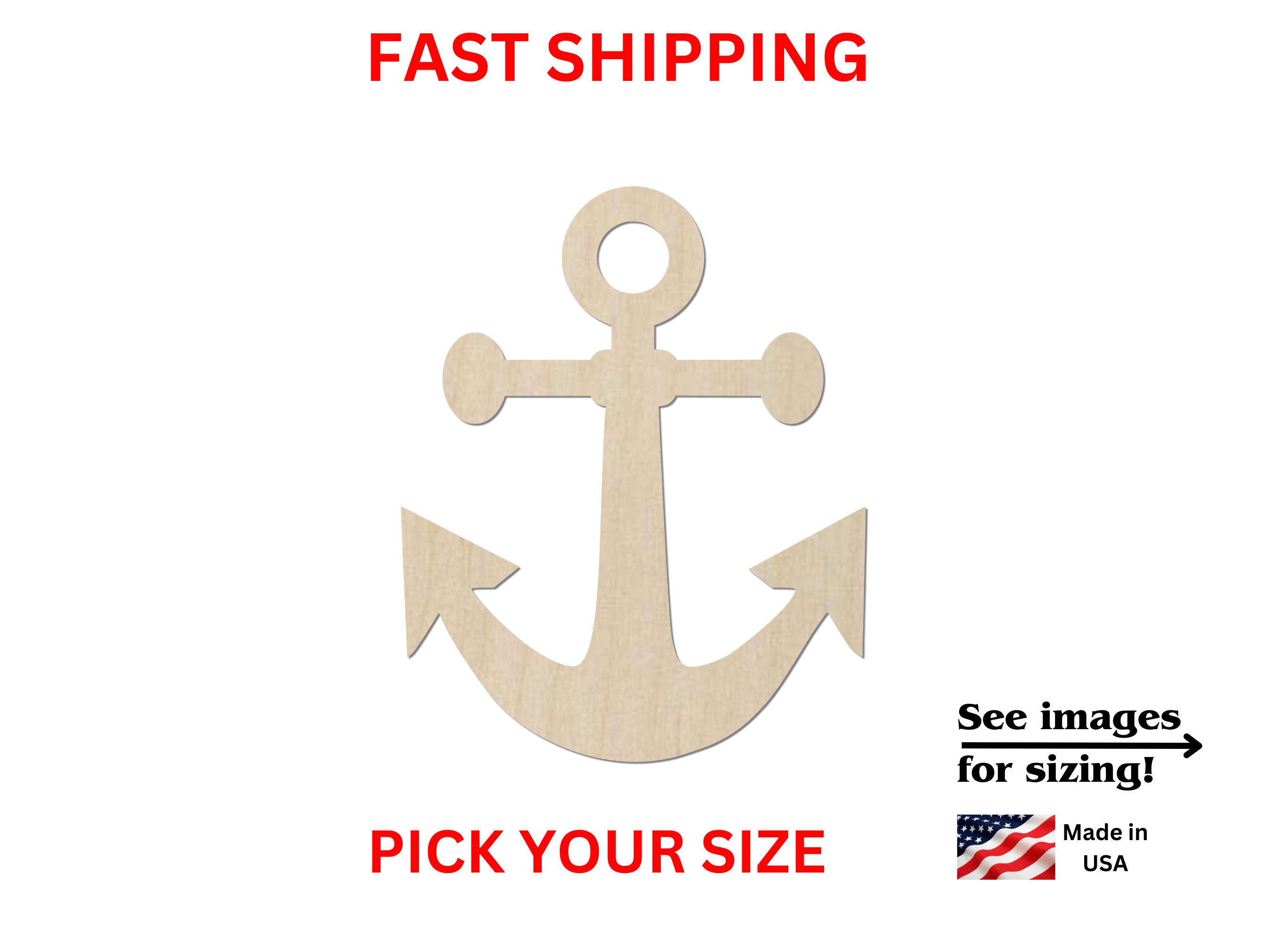 Unfinished Wooden Anchor Shape | Nautical Anchor Wood Cutout Shape | Laser Cut Blanks | Unfinished | DIY Craft Blanks