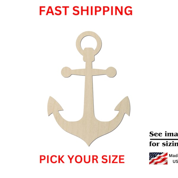 Unfinished Wooden Anchor Shape  | Nautical Wood Cutout Shapes Vacation Marine Ship Pirate Sea Ocean Beach