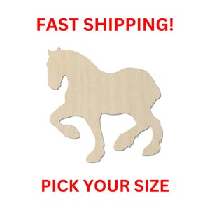 Unfinished Wooden Clydesdale Horse Shape 02 | Horse Wood Cutout Shape | Work Horse Show Stable Work Horse Farm Hobby Riding