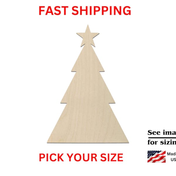 Árbol de Navidad de madera sin acabado, 16 pulgadas / Pino de madera recortado / Piezas cortadas con láser / Sin acabado / Piezas para manualidades DIY