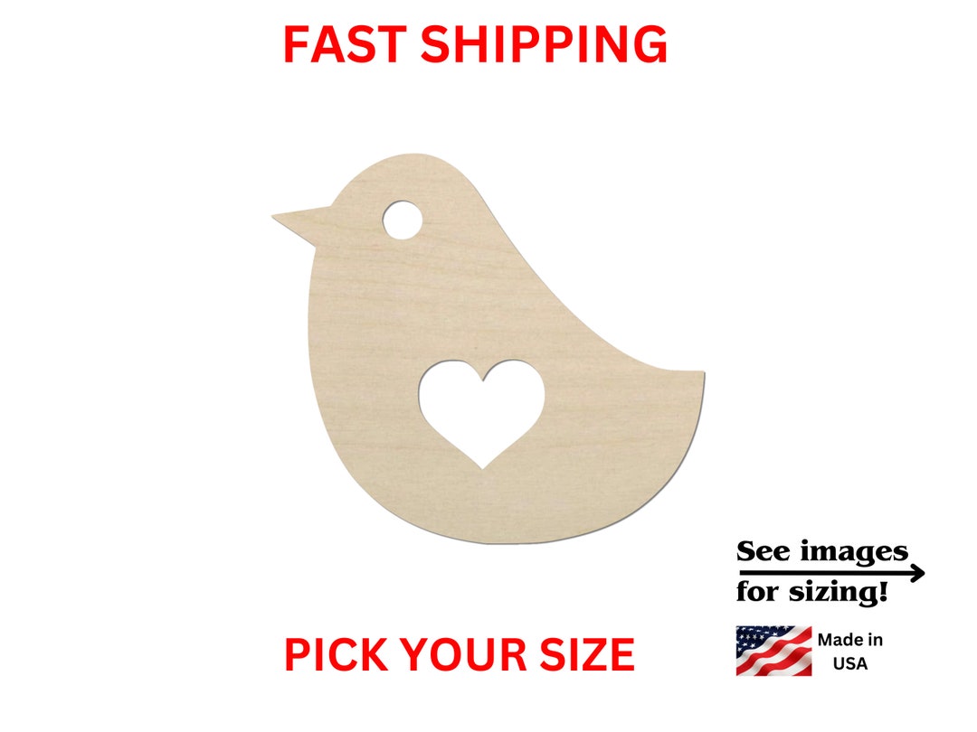 Unfinished Wooden Bird Shape Bird With Heart DIY Cutout Craft Supplies Laser Cut Crafting Birds