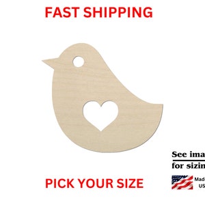 Unfinished Wooden Bird Shape | Bird with Heart DIY Cutout | Craft Supplies | Laser Cut | Crafting Birds Bulk | DIY Crafting Supply