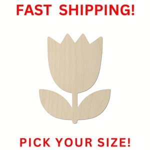 Unfinished Wooden Tulip Shape 02 Unfinished Wooden Tulip Flower Cutout Craft Supplies Laser Cut Bulk Wholesale image 1