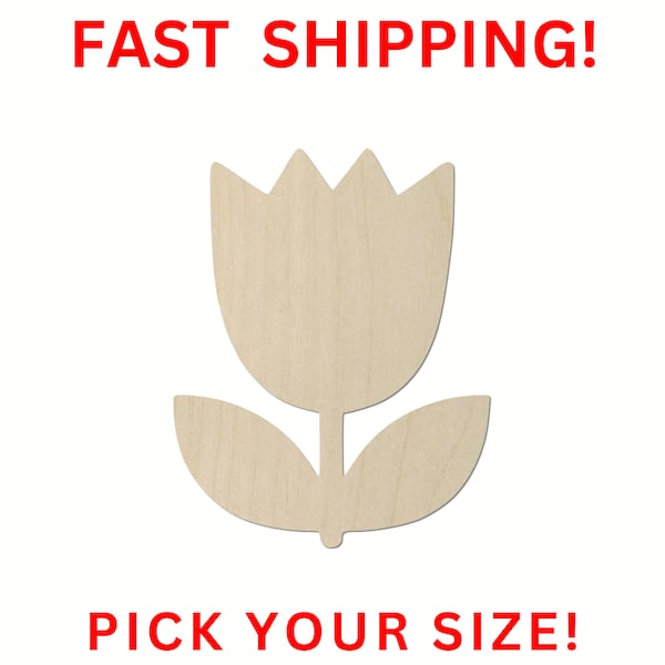Unfinished Wooden Tulip Shape 02 | Unfinished Wooden Tulip Flower Cutout | Craft Supplies | Laser Cut | Bulk Wholesale