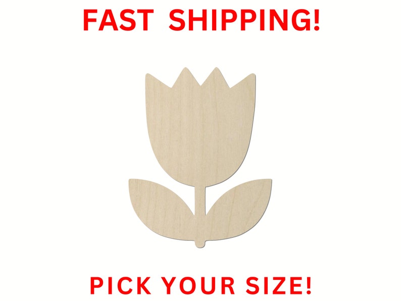 Unfinished Wooden Tulip Shape 02 Unfinished Wooden Tulip Flower Cutout Craft Supplies Laser Cut Bulk Wholesale image 1