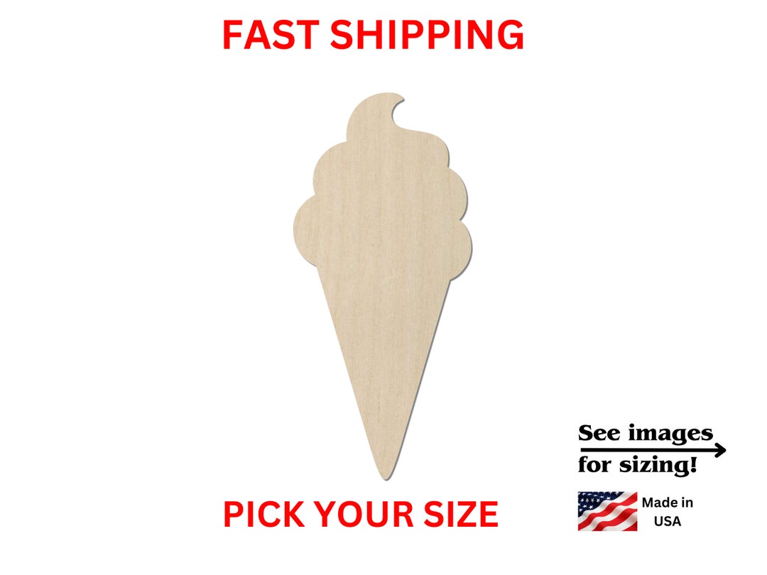 Unfinished Wooden Ice Cream Cone Shape Ice Cream Wood Cutout Shape