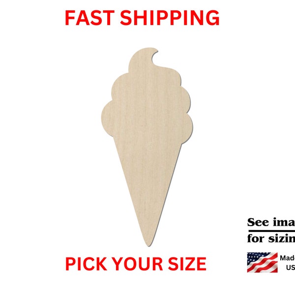 Unfinished Wooden Ice Cream Cone Shape | Ice Cream Wood Cutout Shape | Laser Cut Blanks | DIY Craft Blanks