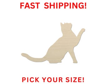 Unfinished Wooden Cat Shape 23 | Cat Blank Cutout | Craft Supplies | Bulk Cat