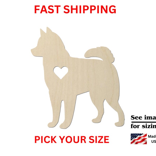 Unfinished Wooden Husky Dog Shape 03 | Husky Dog Heart Cutout | Craft Supplies | Bulk Dog Cut out | Husky with Heart Ornament Name Tag