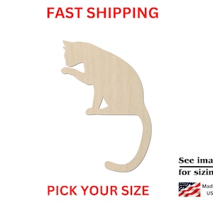 Unfinished Wooden Paw Licking Cat | DIY Crafting Blanks | Craft Supplies | Wooden Cutouts | Laser Cut