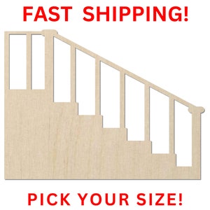 Unfinished Wooden Stairs Shape | Stair Wood Shape | Wood Craft Supplies | Blank for Craft | Laser Cut | Steps | DIY Craft Cutout