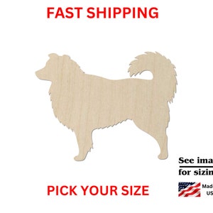 May include: Unfinished wooden cutout of a dog silhouette.  The dog is standing with its tail curled.  Pick your size.  See images for sizing! Made in USA.
