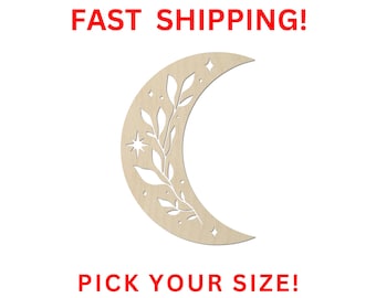 Unfinished Wooden Crescent Moon Shape | Floral Crescent Moon Blank Cutout | Craft Supplies | Bulk Crescent Moon Wholesale