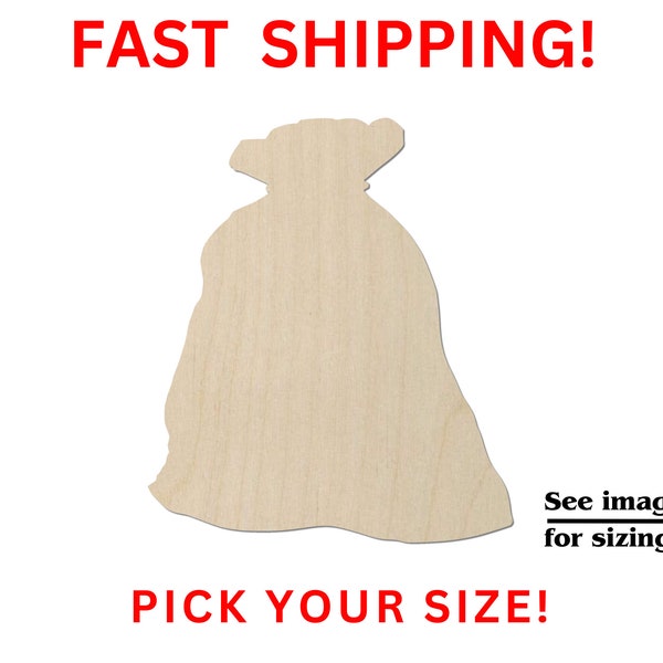 Unfinished Wooden Santa Sack Shape | Wood Cutout Shape | Laser Cut Blanks | Unfinished | DIY Craft Blanks