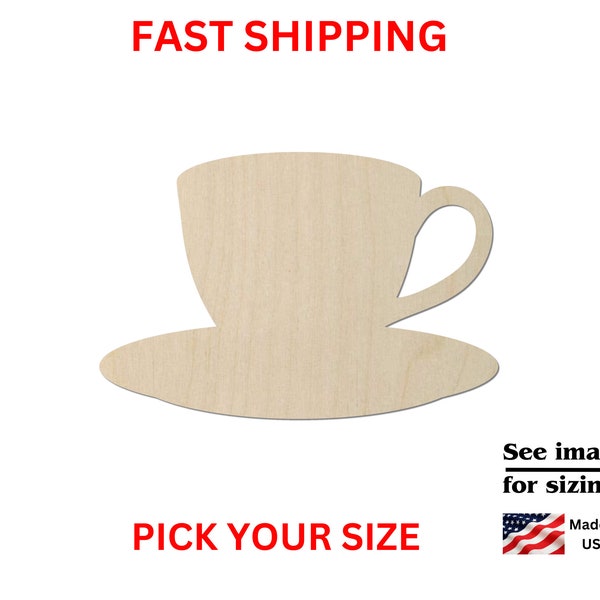 Unfinished Wooden Tea Cup Shape | Coffee Cup Cut Out | Mug and Saucer | Craft Supplies | Kitchen Decor  | Crafting Blanks