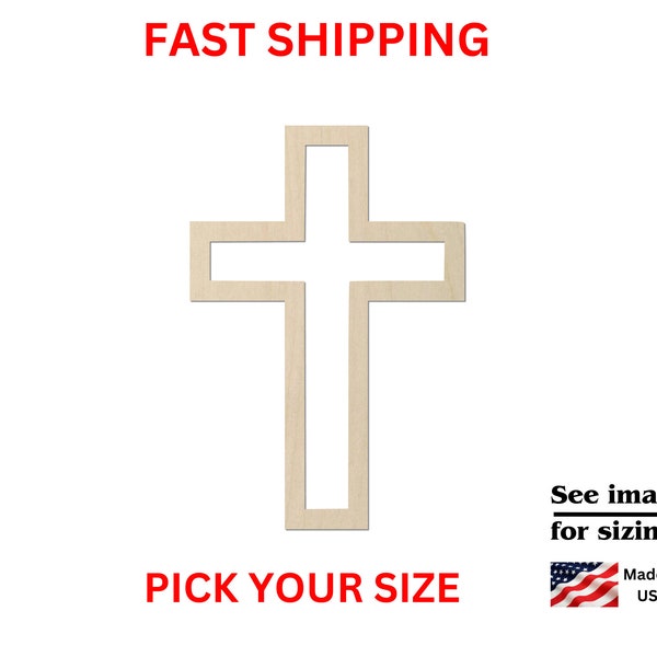 Unfinished Wooden Cross Outline Shape | Religious Cross Blank Cutout | Laser Cut | DIY Crafting Supplies