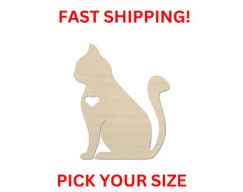Unfinished Wooden Cat Shape 05 | Cat Blank Cutout | Craft Supplies | Bulk Cat