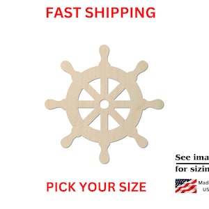 May include: Wooden ship wheel cutout, perfect for crafting projects.  Choose your size from the options provided.  Made in the USA.