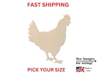 Unfinished Wooden Chicken Shape | Farm Chicken Wood Cutout | Laser Cut | Farm Animals | DIY Crafting Supplies | Bulk Chicken