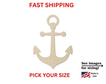 Unfinished Wooden Anchor Shape  | Nautical Wood Cutout Shapes Vacation Marine Ship Pirate Sea Ocean Beach
