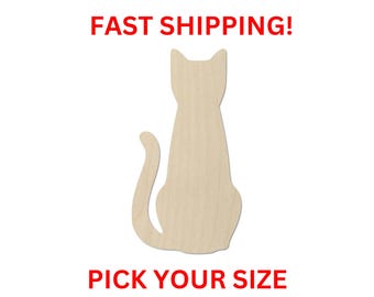 Unfinished Wooden Cat Shape | Sitting Cat Blank Cutout | Craft Supplies | Bulk Cat