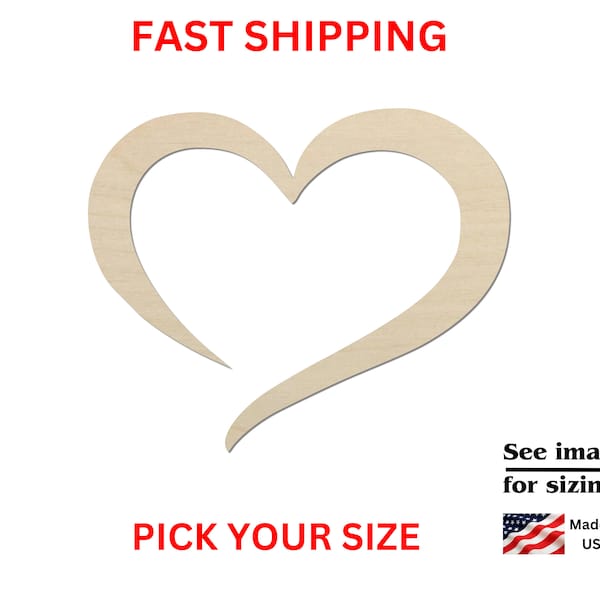 Unfinished Wooden Heart Outline Shape | Valentines - Love | Heart Outline Blank Cutout | Craft Supplies | Laser Cut