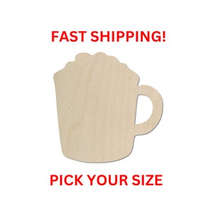 Unfinished Wooden Hot Cocoa Mug Shape | Hot Chocolate Mug Whipped Cream Cutout | DIY Craft Supplies | Crafting Supplies