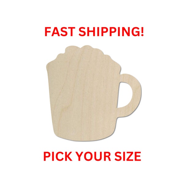 Unfinished Wooden Hot Cocoa Mug Shape | Hot Chocolate Mug Whipped Cream Cutout | DIY Craft Supplies | Crafting Supplies