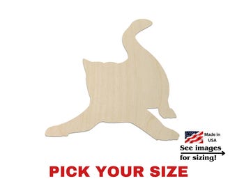 Wooden Cat Cutout: Unfinished Playing Kitten Shape for Crafts