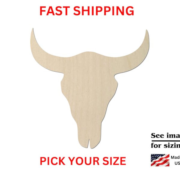 Unfinished Wooden Bull Skull Shape | Bull Skull Wood Cutout Shape | Laser Cut Blanks | DIY Craft Blanks | Crafting Supplies | Bulk Wholesale