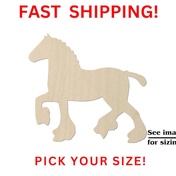Unfinished Wooden Clydesdale Horse Shape 01 | Horse Wood Cutout Shape | Work Horse Show Stable Work Horse Farm Hobby Riding