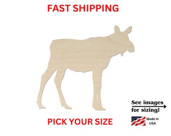 Unfinished Wooden Moose Shape | Cow Moose Wood Cutout Shape | Laser Cut Blanks | Unfinished Crafting Supplies | DIY Craft Blanks