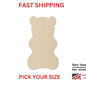 Unfinished Wooden Gummy Bear Shape | Gummy Bear Wood Cutout Shape | Laser Cut Blanks | DIY Candy Kids Party