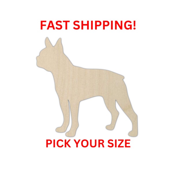 Unfinished Wooden Boston Terrier Shape | Terrier Dog Cutout | Craft Supplies | Bulk Dog Cut out | Laser Cut