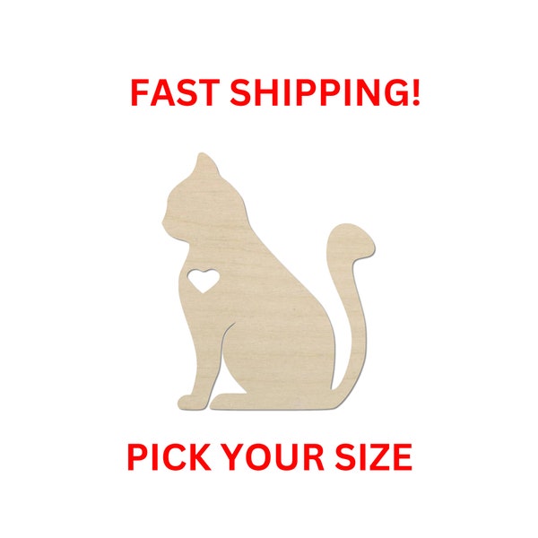 Unfinished Wooden Cat Shape 05 | Cat Blank Cutout | Craft Supplies | Bulk Cat