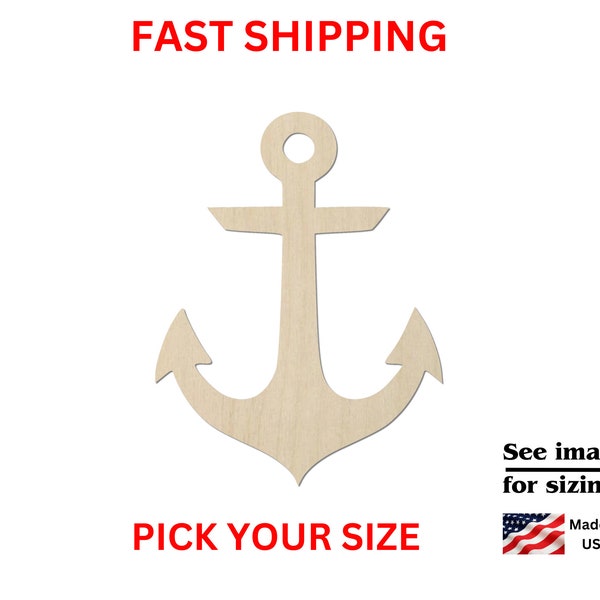 Unfinished Wooden Anchor Shape  | Nautical Wood Cutout Shapes Vacation Marine Ship Pirate Sea Ocean Beach