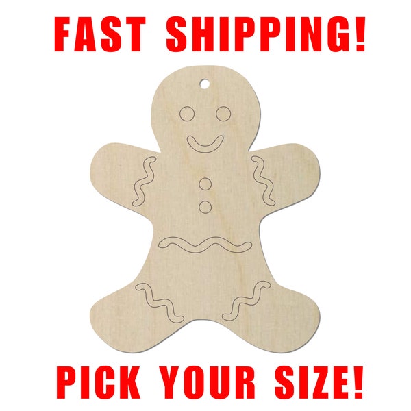 Unfinished Wooden Gingerbread Man Ornament Wood Blank | Gingerbread Ornament Wood Cutout Shape | DIY Ornaments | DIY Craft Blanks