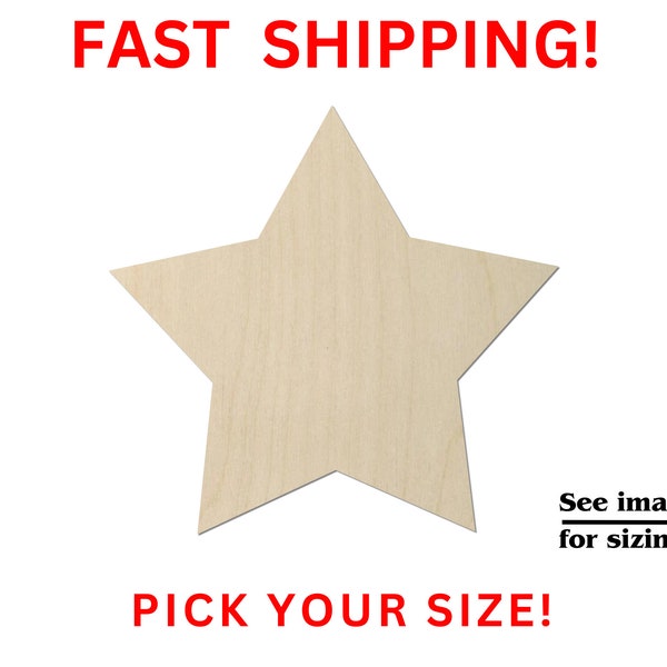 Unfinished Wooden Star Shape | Wood Star Blank Cutout | Craft Supplies | Bulk Star