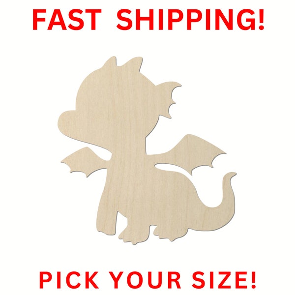 Unfinished Wooden Cute Dragon Shape 02 | Mythical Cutout | Dragon Cutout | Wooden Blank Cutout | Laser Cut | Dragon Crafting Supply