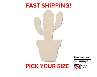 Unfinished Wooden Cactus Blank | Cactus Wood Cutout Shape | Laser Cut Blanks | Unfinished | DIY Craft Blanks