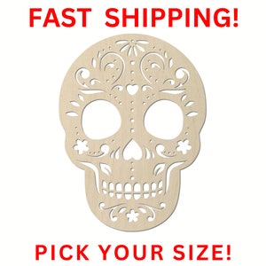 Unfinished Wooden Sugar Skull Shape | Sugar Skull Wood Cutout Shape | Laser Cut Blanks | Unfinished | DIY Craft Blanks