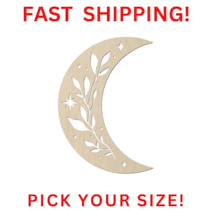 Unfinished Wooden Crescent Moon Shape | Floral Crescent Moon Blank Cutout | Craft Supplies | Bulk Crescent Moon Wholesale